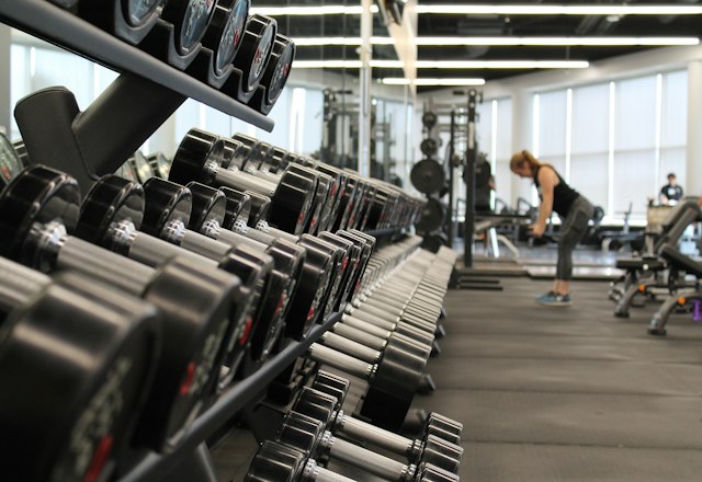 Rack of dumbbells on the gym floor